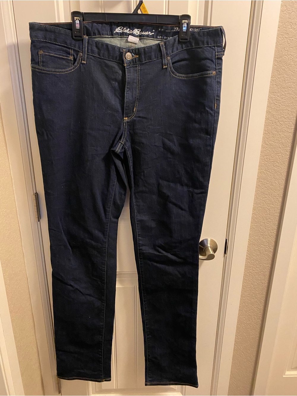 Eddie Bauer Jeans 16 Long Truly Straight Leg Dark Blue Stretch Denim 16L